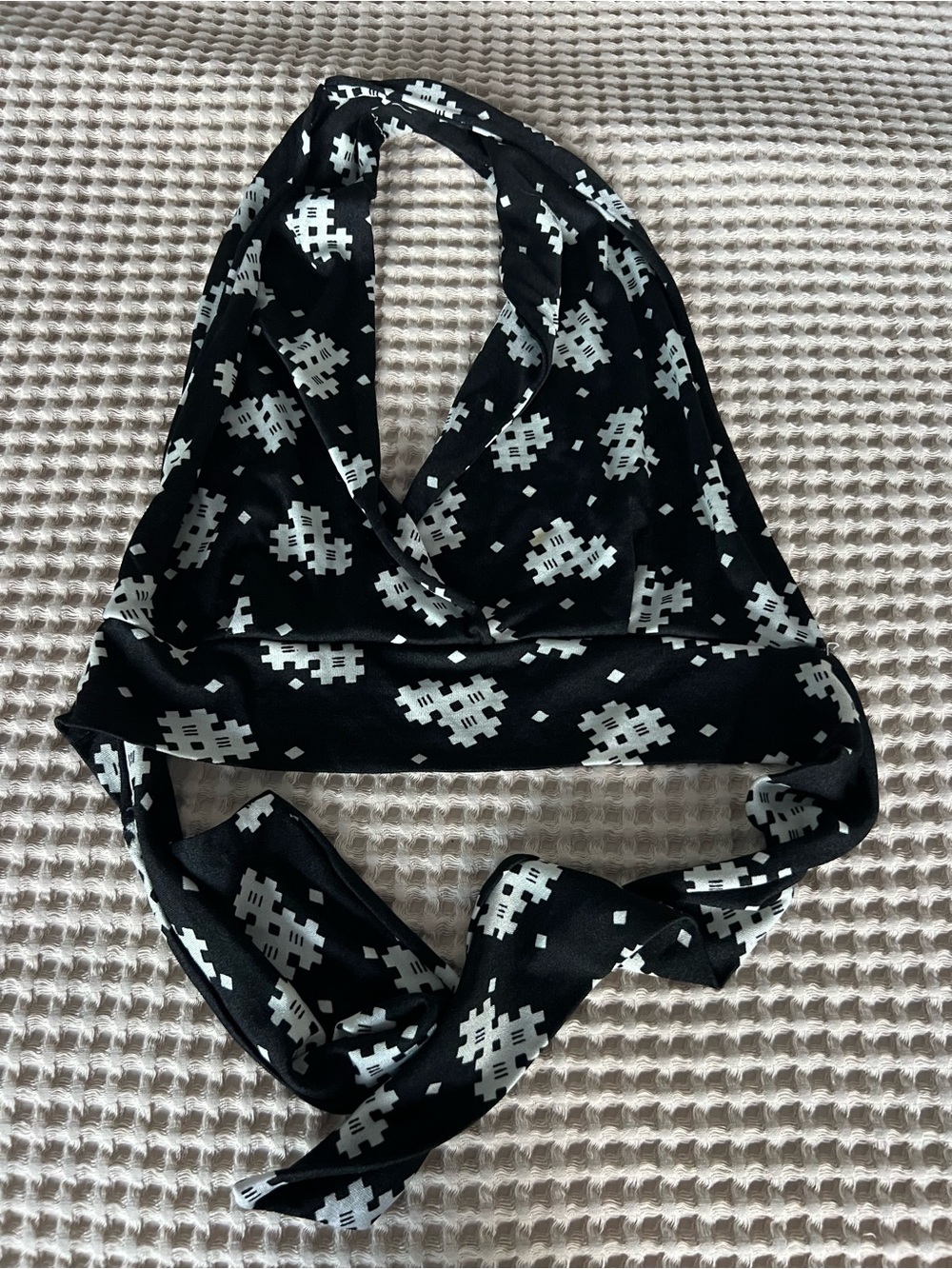 Black and White Patterned Halter Scarf Top